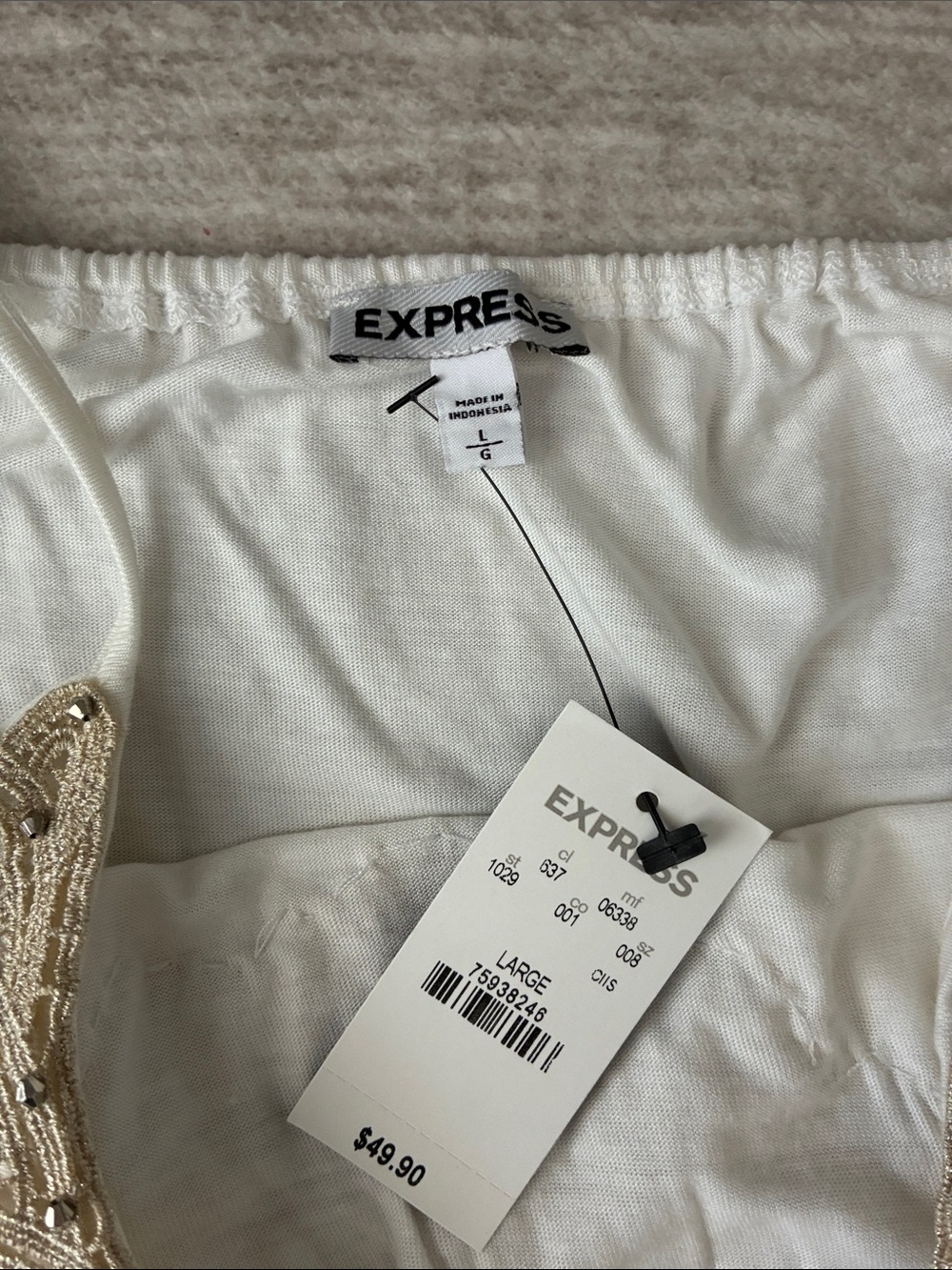 Express White Camisole with Gold Lace Appliqué - Picture 2 of 3